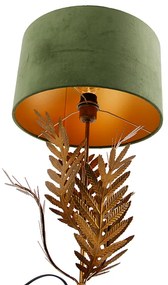 Vintage lampa stołowa złota z welurowym kloszem w kolorze zielonym 35 cm - Botanica Rustykalny / Vintage Oswietlenie wewnetrzne