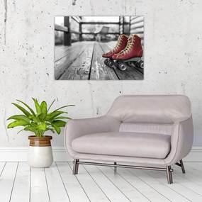 Obraz na szkle - czerwone stare wrotki (70x50 cm)