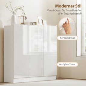 HOMCOM Szafka na buty z 10 półkami na 25-30 par butów, Otwory wentylacyjne, Drzwi z funkcją Soft-Close, MDF, Biały