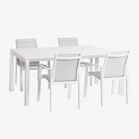 Zestaw Rozkładanego Stołu Prostokątnego Starmi O Wymiarach 180-240x100 Cm, Wykonanego Z Aluminium, Oraz 4 Krzesła Ogrodowe Eika. Gardenia Biel - Sklum