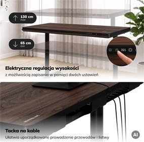 Biurko elektryczne z regulacją wysokości Ellis 140x70 cm, orzech/czarny