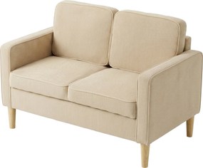 HOMCOM Sofa 2-osobowa z 2 poduszkami dekoracyjnymi, schowek nogi z litego drewna Mała nowoczesna dwuosobowa kanapa sztruks 117 x 63 x 79 cm Beżowy | Aosom PL
