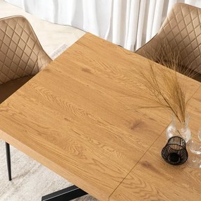 Zestaw Stół Prostokątny Rozkładany HAMPTON 160-240 cm Dąb/Czarny i 4 Krzesła Tapicerowane BRESSO Beżowe