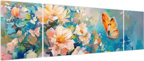 Obraz - Motyl i kwiaty, obraz olejny II. (170x50 cm)