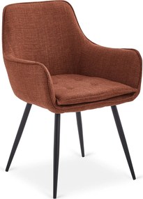 Zestaw Stół Rozkładany Ceramiczny ALICANTE 160-200 cm Czarny/Orzech i 4 Krzesła Tapicerowane EDRICK Rude