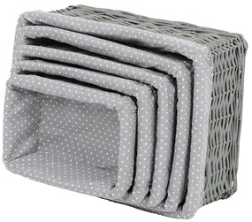 Zestaw koszyków wiklinowych z tkaniną Szara kropka, 5 szt., 5 rozmiarów, 48 x 18 x 37 cm