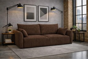 Sofa z funkcją spania i pojemnikiem, tkanina sztruksowa Poso, Brązowy, Zephira