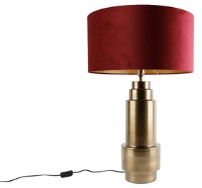 Lampa stołowa aksamitny klosz czerwony ze złotem 50 cm - Bruut ArtDeco Oswietlenie wewnetrzne