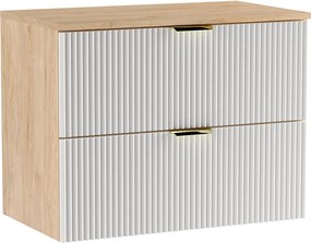 Szafka pod umywalkę WENA, ryflowane fronty, Willy, 80x60x47 cm, Biała/Orzech