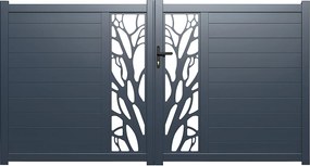 Skrzydłowa, pół-perforowana aluminiowa brama z wzorem Dł.350 x Wys.179 cm w zestawie LABRIT II