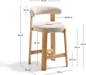 Beżowy/w jasnym naturalnym kolorze hoker z litego drewna jesionowego (wysokość siedziska 65 cm) Granite – Kave Home