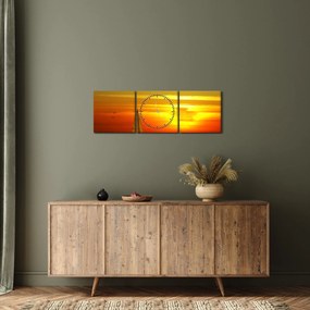 Obraz zachodu słońca z jachtem (z zegarem) (90x30 cm)