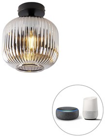Inteligentna lampa sufitowa czarna z przydymionym szkłem w tym Wifi A60 - Karel ArtDeco Oswietlenie wewnetrzne
