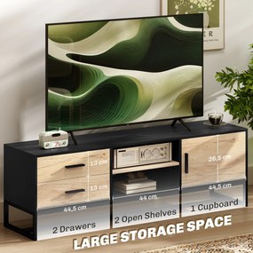 HOMCOM Szafka RTV z drzwiami, 2 szufladami, otwartymi półkami, regulowaną półką, Czarna