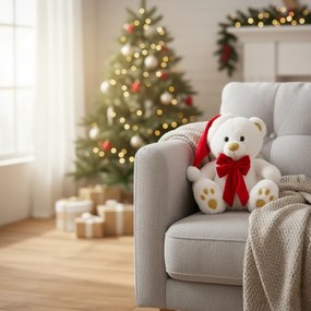 Maskotka miś z czapką Świętego Mikołaja, 25 cm