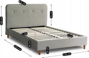 Łóżko Tapicerowane 120x200 cm ze Stelażem Jednoosobowe DENNIS Jasnoszare Welurowe