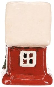 Dekoracja świąteczna domek ceramiczny z białym dachem, LED, czerwony