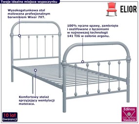 Szare metalowe łózko pojedyncze 90x200 cm - Asal
