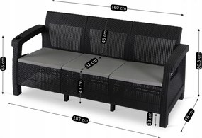 Sofa ogrodowa 3-osobowa Flint, technorattan czarny