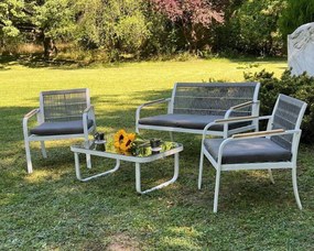 Zestaw mebli ogrodowych z aluminium (2 x fotel, sofa + stolik) RARO biały , szary