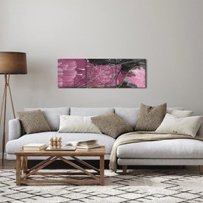 Obraz - Różowo - czarna abstrakcja (z zegarem) (90x30 cm)