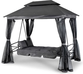 Huśtawka ogrodowa 2w1 z funkcją leżenia i moskitierą Luxe, szary/czarny