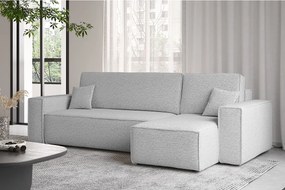 Narożnik z funkcją spania i pojemnikiem, Sofa w kształcie L, BEST L, tkanina Abriamo, Jasnoszary, Prawy