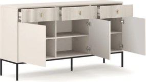 Komoda do Salonu Sypialni MARCOS 154 cm Kaszmir Ryflowana Trzydrzwiowa z Szufladami Nowoczesna