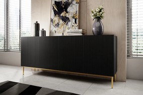 Komoda Nicole 200 cm - czarny mat / złote nóżki