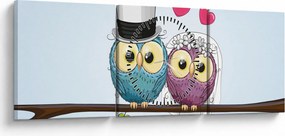 Obraz - Zakochane sowy (z zegarem) (90x30 cm)