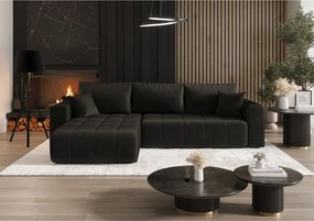 Narożnik z funkcją spania MILO Monolith 95 czarny lewy sofa w kształcie L z pojemnikiem na pościel sofa do salonu, sofa rozkładana, sofa z pojemnikiem