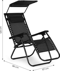 Składany leżak ogrodowy z regulowanym daszkiem Corfu 009, czarny