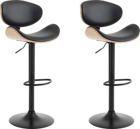 Zestaw 2 stołków barowych z ekoskóry i metalu - Regulowana wysokość - Naturalny jasny i Czarny - MONTENEGRO