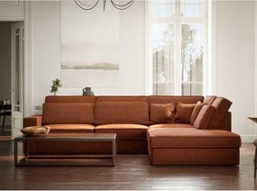 Narożnik z tkaniny szenilowej (prawostronny/w kształcie litery L) w kolorze miedzi Kirou – Maison de Rêve