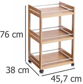 Wózek kuchenny bambusowy z 3 poziomami, 46 x 38 x 76 cm, bambusowy