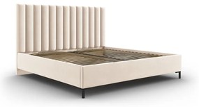 Beżowe tapicerowane łóżko dwuosobowe ze schowkiem i stelażem 180x200 cm Casey – Mazzini Beds