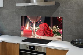 Szklany Panel Róże i Kieliszek przy Świecy