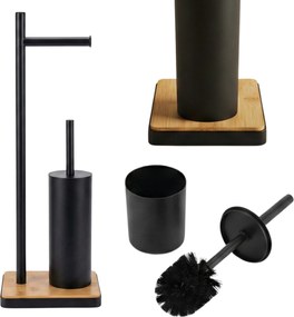 Szczotka do WC z uchwytem na papier toaletowy i bambusową podstawką IVLO, 65 cm