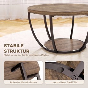 HOMCOM Stolik kawowy z 2 poziomami, stolik do salonu 80 x 80 x 43,8 cm, Brązowy/Czarny | Aosom PL
