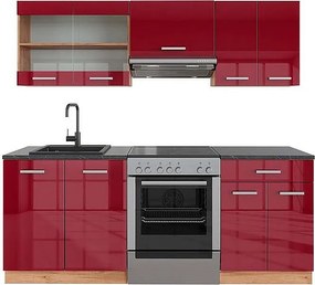 Aneks kuchenny czerwony wysoki połysk/złoty dąb 200x60x81.6 r-line
