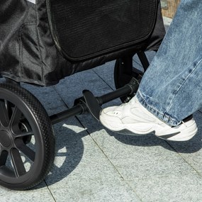 PawHut Wózek dla Psów, Składany Wózek dla Dużych Psów, Wózek dla Zwierząt z 4 Kołami, Smycze Bezpieczeństwa, Hamulce, Szary