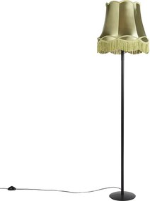 Lampa stojąca retro czarna z zielonym abażurem w stylu babci 45 cm - Simplo