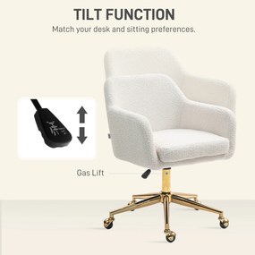 HOMCOM Fotel do Home Office, regulowany fotel biurowy na kółkach, pokrycie aksamitne, podstawa metalowa, Kremowy