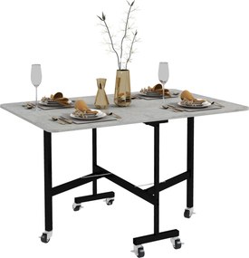 HOMCOM Składany stół na kółkach dla 4-6 osób stelaż stalowy szary 52,5-120x80x73 cm | Aosom PL