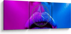 Obraz kolorowych ust (z zegarem) (90x30 cm)