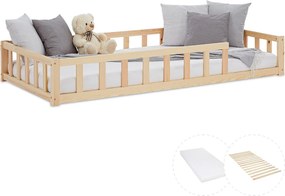 Łóżko podłogowe dla malucha 90x200 cm Naturalne łóżko Montessori z barierkami