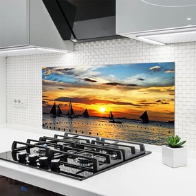 Panel Szklany do Kuchni Łodzie o Zachodzie Słońca