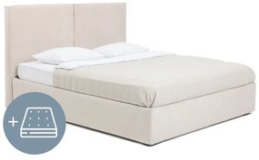 Beżowe tapicerowane łóżko dwuosobowe ze schowkiem z materacem i stelażem 180x200 cm Thessa Bold – Bonami Selection