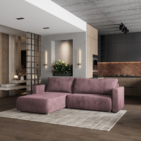 Masseno Narożnik TURIN z funkcją spania i pojemnikiem na pościel Narozniki L, Rozkładana sofa - Wrzosowy, POSO 130