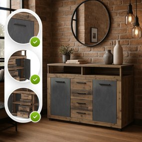 Komoda Dwudrzwiowa z Szufladami BLAGO MIDI B 119,5 cm Ciemny Dąb/Czarny Loft